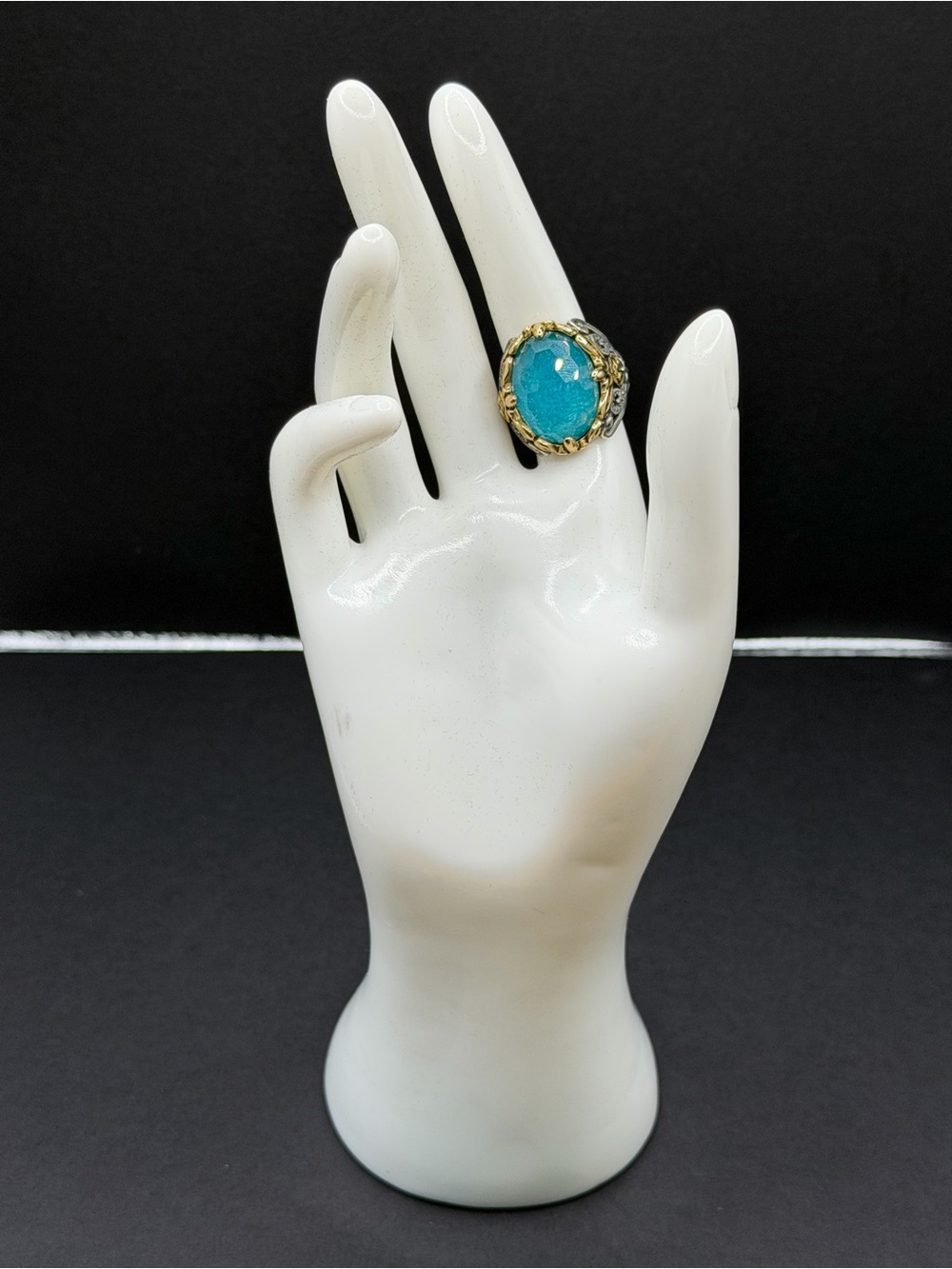 Carolyn Pollack Sterling Silver & Brass Oval Blue Quartz Women Jewelry. Size 9